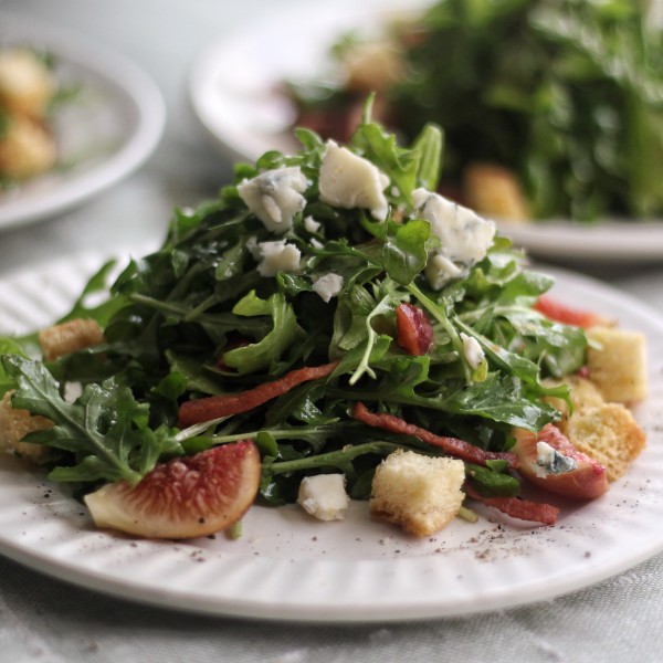 Baby Arugula with Smithfield Ham, Maytag Blue Cheese and Fresh Fig